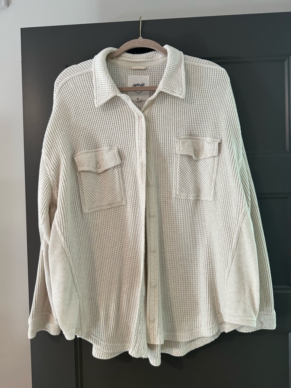 aerie Cream Waffle-Knit Button-Up Shirt Jacket